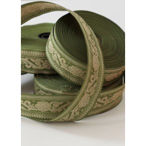 Brokadebnd grn m. guld - Tine K. (rulle a 25 Mtr.)