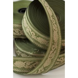 Brokadebnd grn m. guld - Tine K. (rulle a 25 Mtr.)
