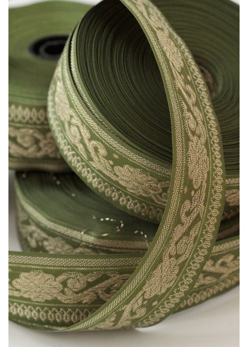 Brokadebnd grn m. guld - Tine K. (rulle a 25 Mtr.)